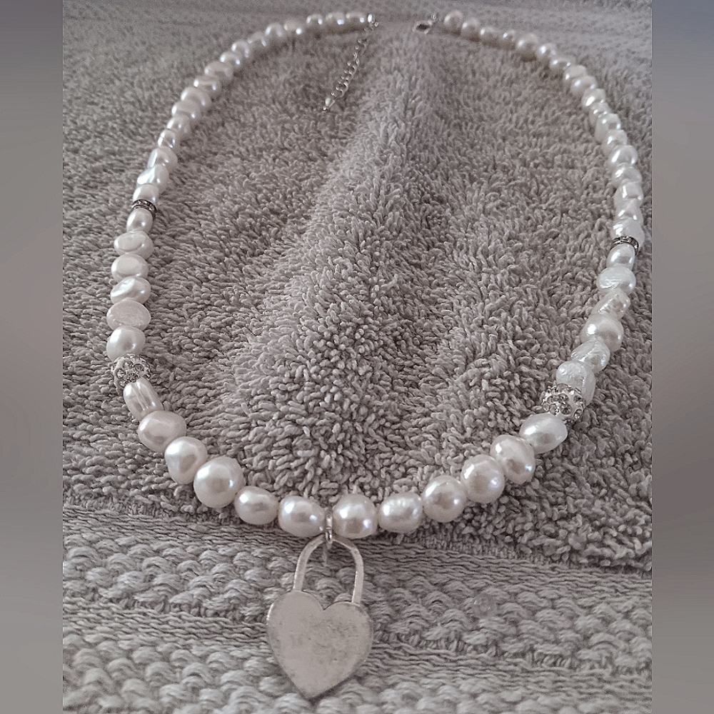 Heart Lock Cultured Pearl Necklace
